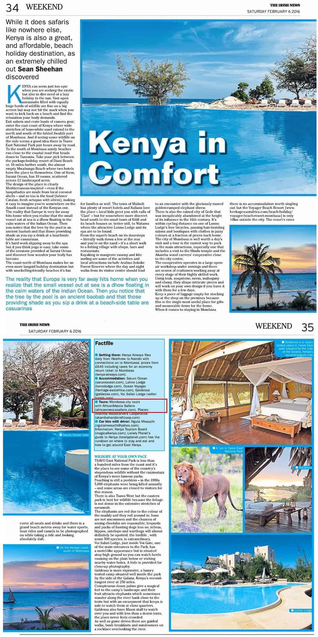 the irish news - kenya is great for beach and safaris